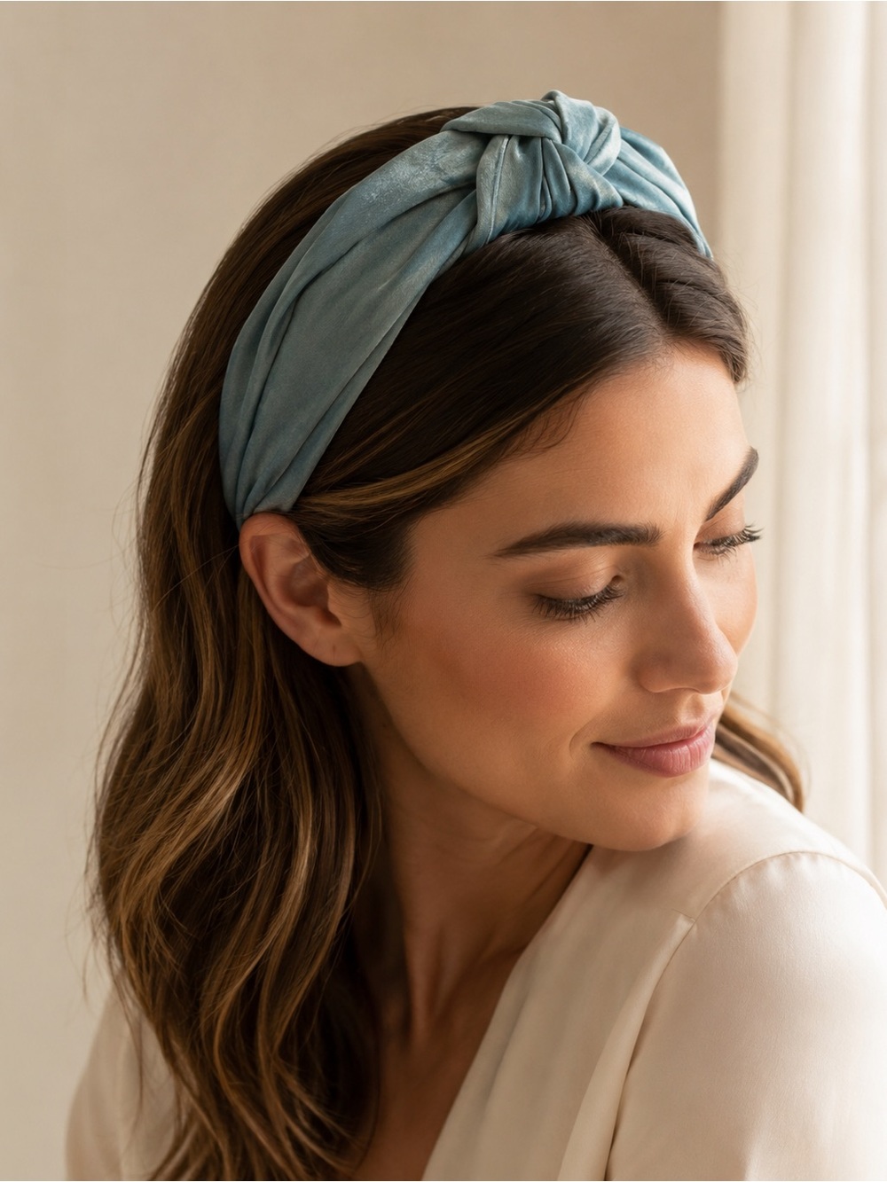 Anthropologie Twisted Velvet Headband in Dusty Blue
